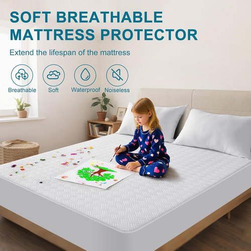 GOPOONY Waterproof Mattress Protector - Breathable, Noiseless, Ultra-Soft Queen Bed Cover | Deep Pockets 8"-21" (White)
