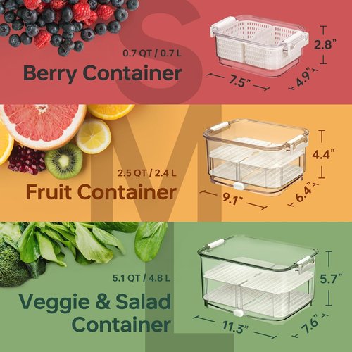Felli Duo Fresh Produce Saver - Fruit & Vegetable Storage Container with Vent & Drainage | Refrigerator Keeper