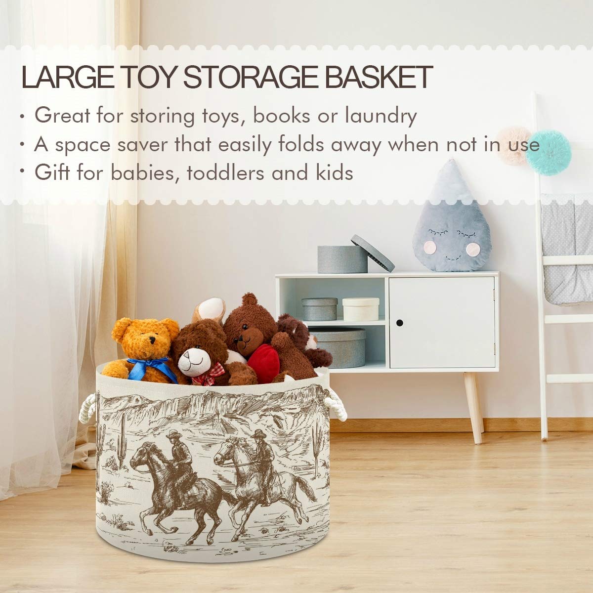 WELLDAY Cotton Rope Basket Western Desert Cowboy Baby Laundry Basket for Living Room, Laundry, Nursery, Home Decor, 20"x20"x14"