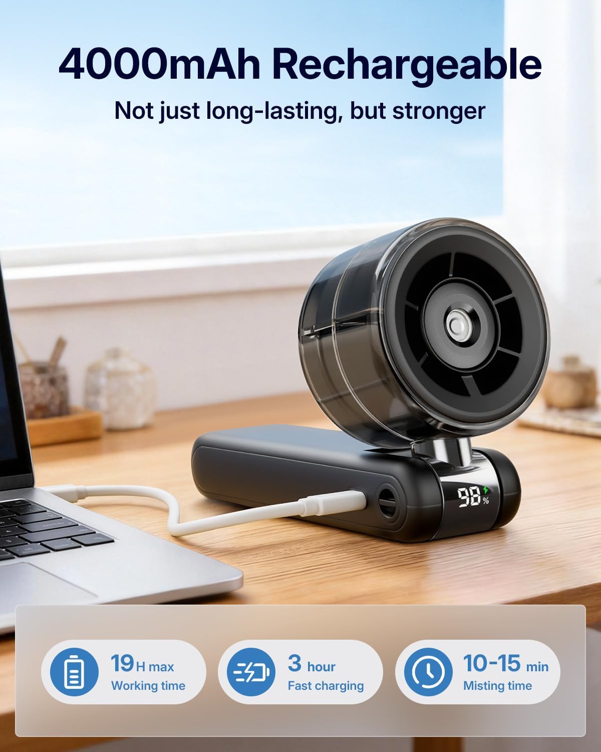 Skiennix Portable Misting Fan - Handheld Turbo Fan with Cool Mist Spray, 4000mAh Battery, 5 Speeds | Perfect for Summer Travel & Outdoor Use - Black