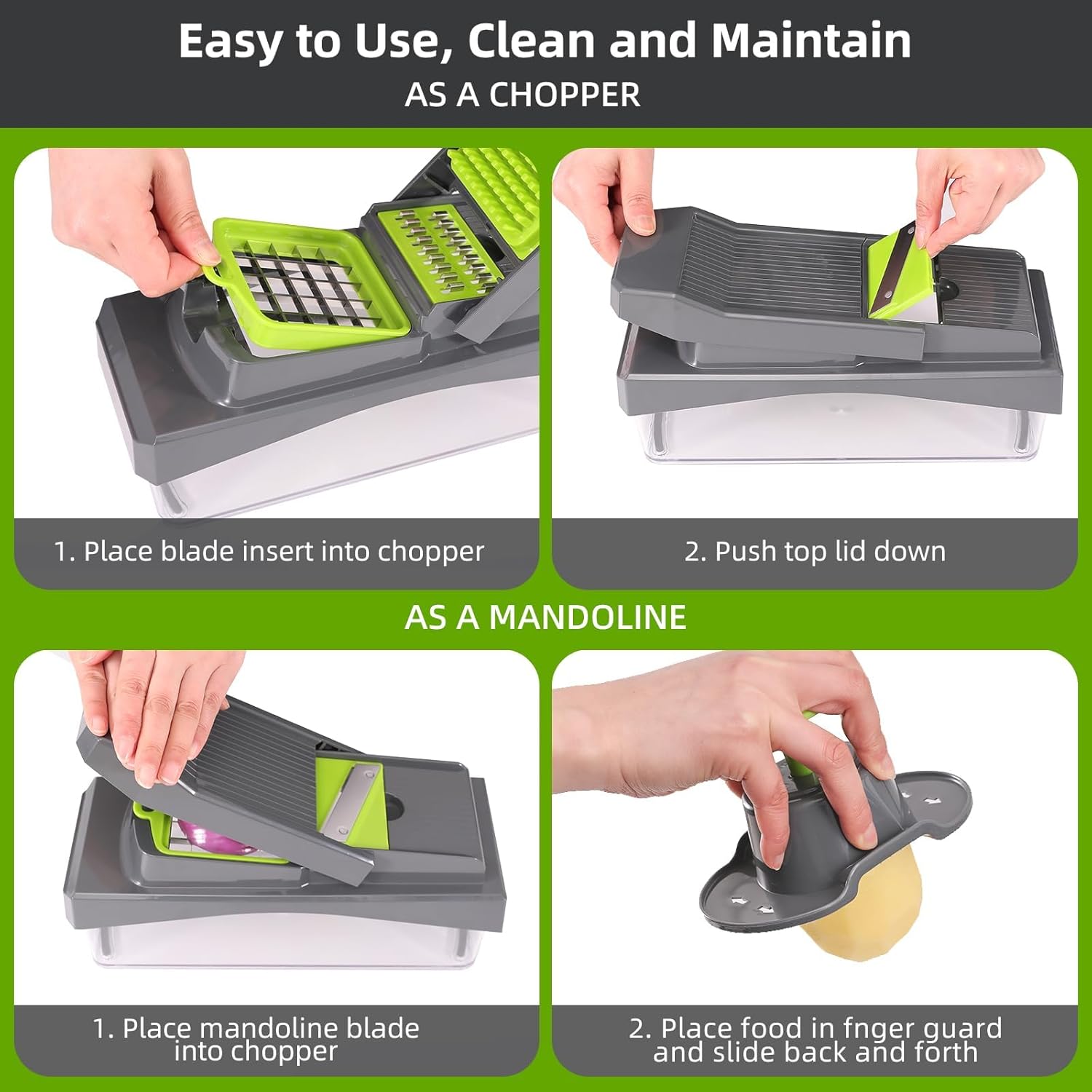 RüK 10-in-1 Vegetable Chopper - Versatile 6 Blade Food Dicer & Grater with Container | Gray Kitchen Essential