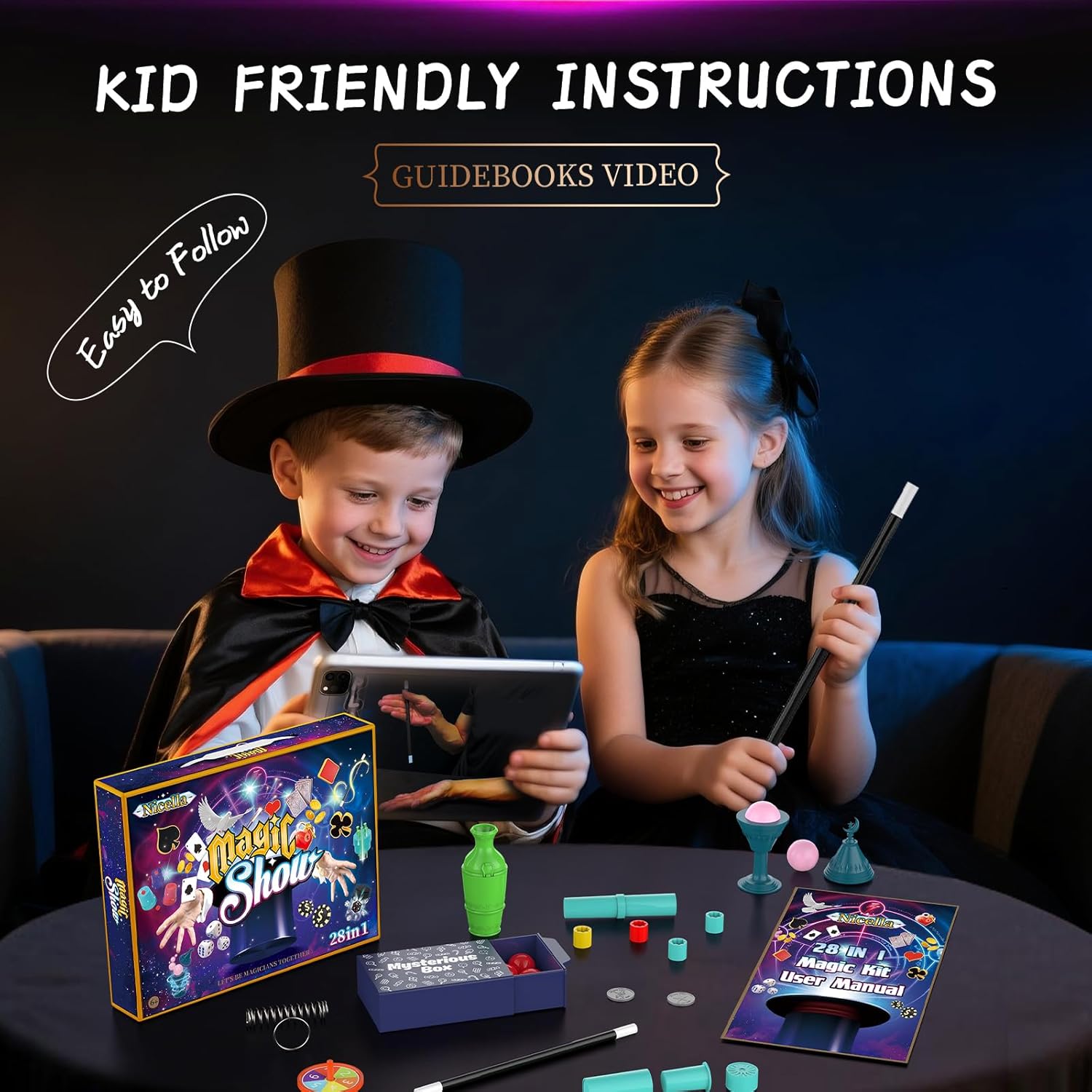 Nicella Magic Kit - 208+ Magic Tricks for Kids Age 6-12 | Beginner-Friendly Set with Manual & Video