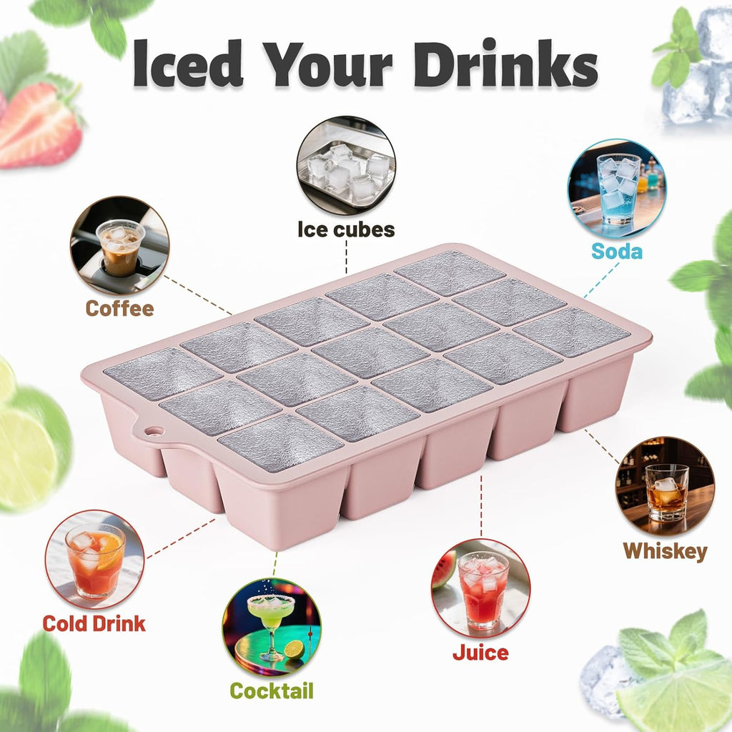 Skiennix Silicone Ice Cube Tray 3 Pack - Easy Release BPA-Free Ice Cube Molds for Cocktails & Whiskey | Blue, Pink, Green