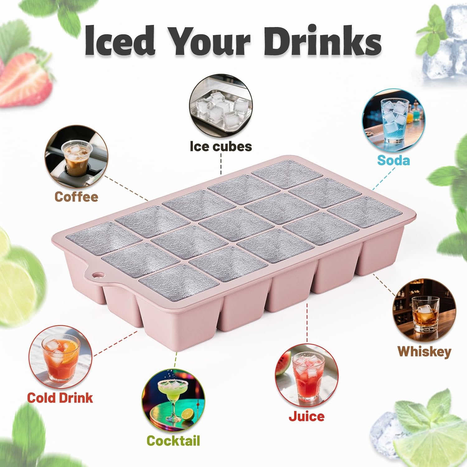 Skiennix Silicone Ice Cube Tray 3 Pack - Easy Release BPA-Free Ice Cube Molds for Cocktails & Whiskey | Blue, Pink, Green