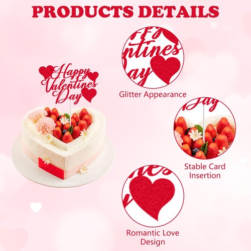 24Pcs Valentine's Day Happy Birthday Cake Sign Decoration, Heart Themed Cake Topper for Home Party Anniversary Supplies