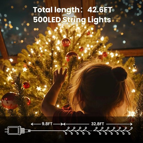 Dailyart 500 LED Fairy Lights - Warm White String Lights with Remote & Timer | 42Ft Waterproof Decor
