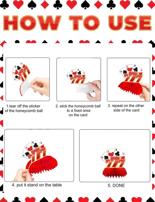 Adeyoo 12Pcs Casino Theme Party Decorations, Casino Centerpieces for Tables 3D Red Black Honeycomb Centerpieces Topper Poker for Las Vegas Themed Birthday Game Night Casino Poker Party Supplies