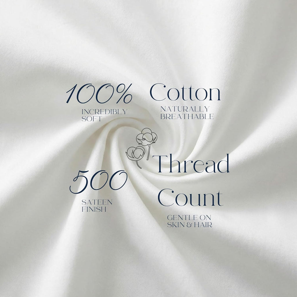 Beckham Hotel Collection Pillowcases - Queen Size Set of 2 | Cool Touch Cotton Sateen, 500TC, Silky Smooth White