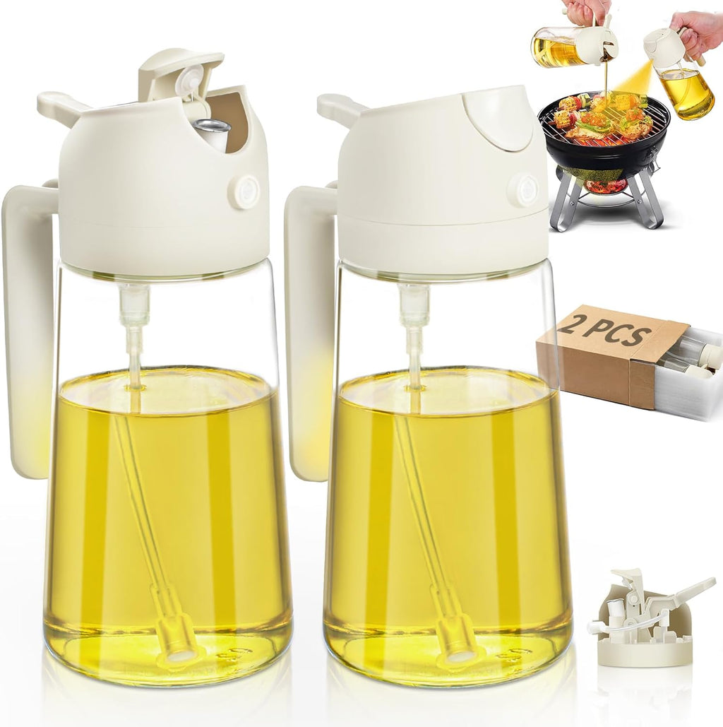 Skiennix Oil Sprayer | 2-in-1 Glass Oil Dispenser & Sprayer - 16oz for Cooking, Grilling & Salads (White)