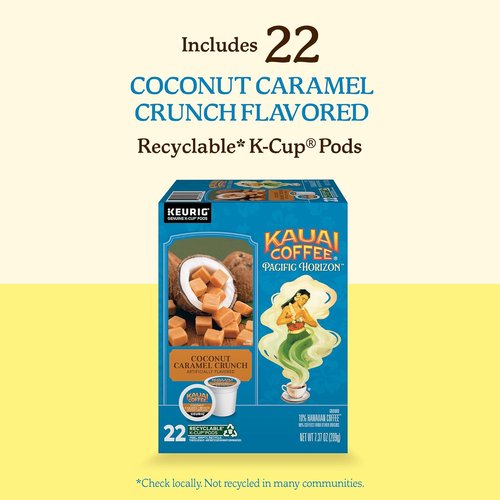 Kauai Coffee K-Cup Pods | Medium Roast Arabica Coffee with Nutty Caramel & Tropical Coconut | 22 Single Serve K-Cups