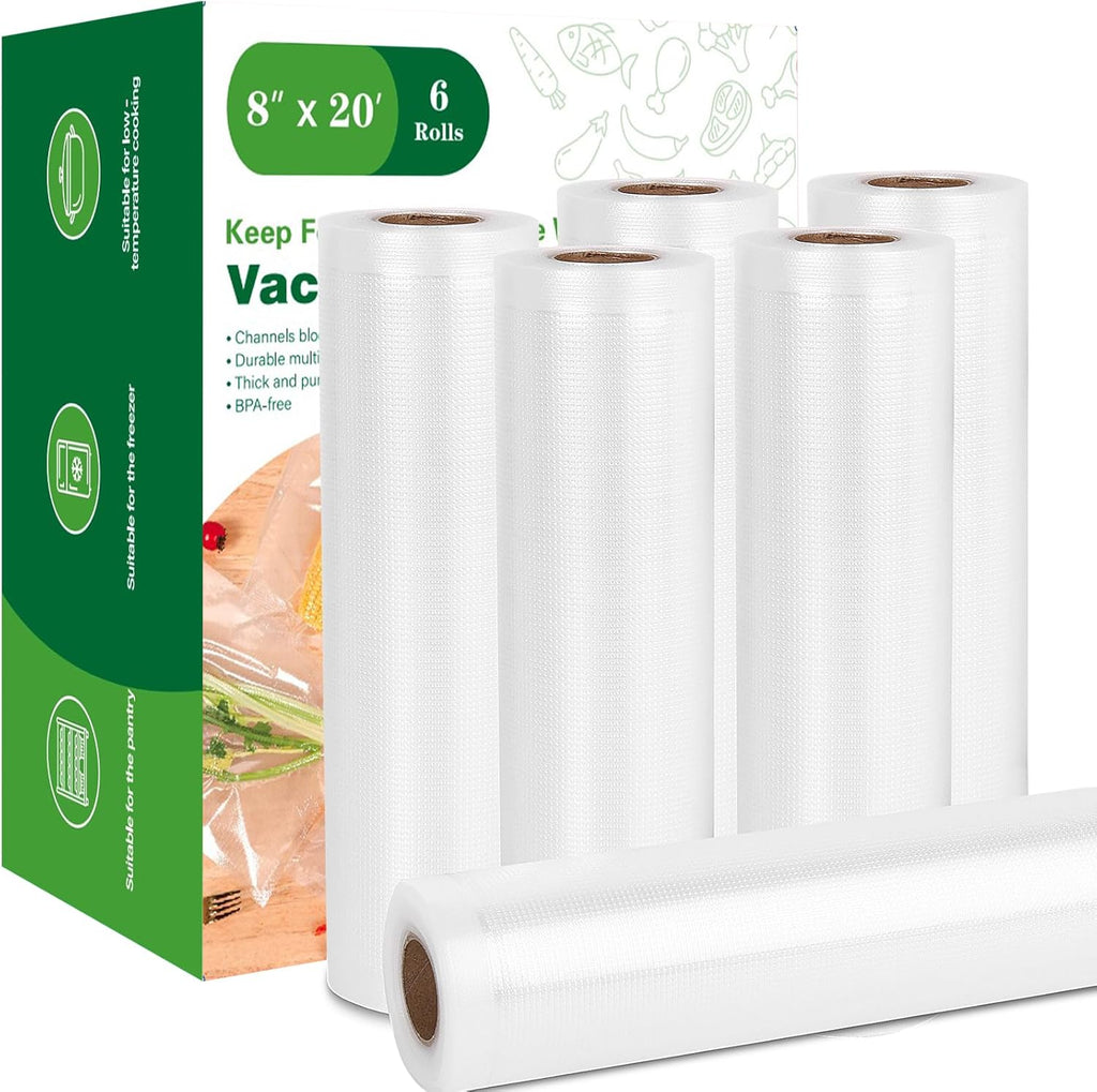 Moretoes Vacuum Sealer Bags - 6 Rolls 8" x 20' | BPA-Free Food Storage Bags for Sous Vide & Meal Prep