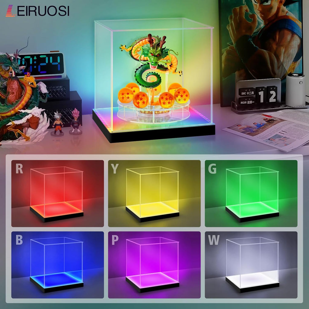 Shenron Clear Acrylic Display Case - LED Showcase for Dragon Shenlong Statue & Dragon Balls | Dustproof Holder