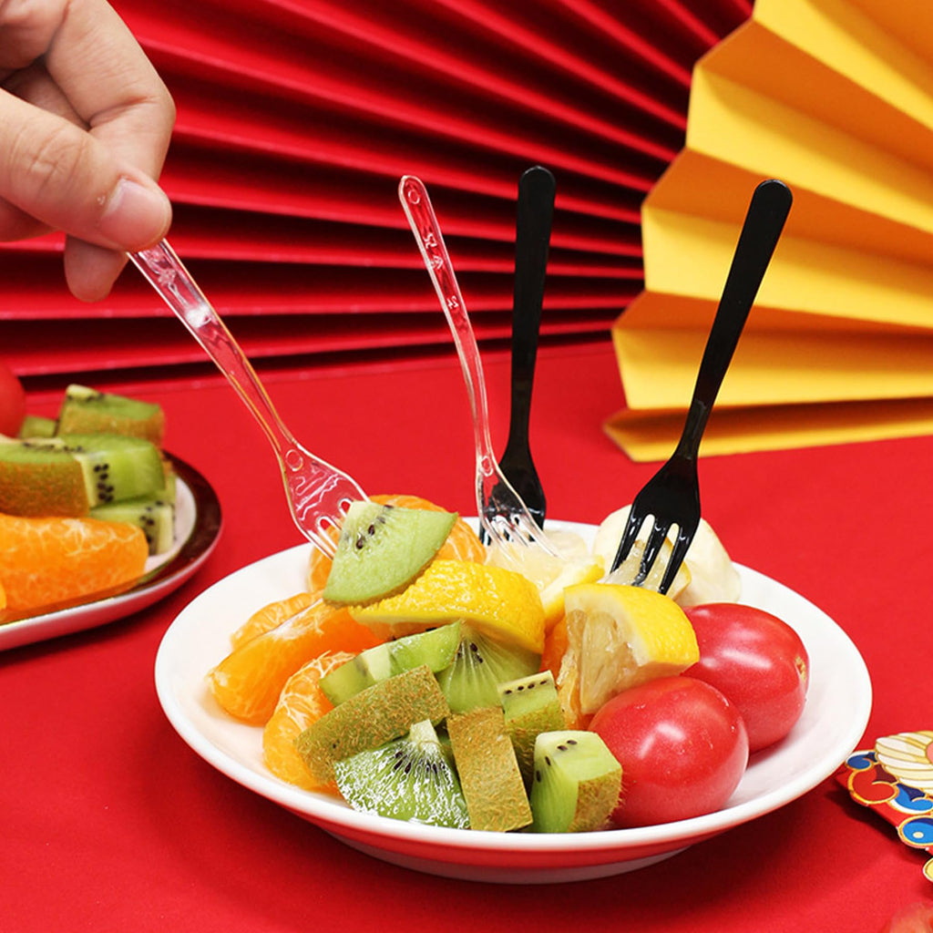 100 PCS Plastic Mini Forks, Small Disposable Appetizer Cocktail Tasting Forks, Suitable for Fruit Dessert Cakes (Black)
