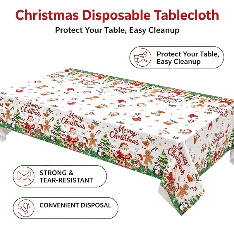 Christmas Tablecloth 108 x 54 Inch 3 Pack - Long Rectangular Table Covers