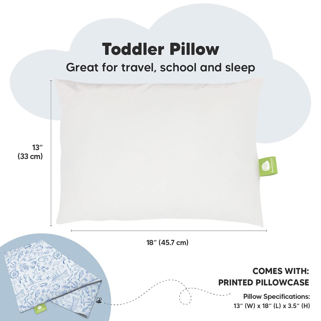 My Little Dreamy Toddler Pillow - Organic Cotton Travel Bed Pillow with Case, Soft & Breathable | 13x18 Inches, Nautical Design for Ages 2-5