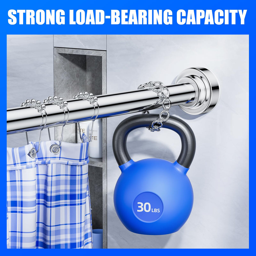 Ausemku Shower Curtain Rod - 32-68 Inch Rustproof Tension Rod, Non-Slip Spring Design, No Drilling Adjustable Curtain Rod for Bathroom, Kitchen, and Closet（Silver）