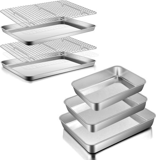 E-far Baking Pans Set - Stainless Steel Sheet Cake & Cookie Pan Bundle | 12.5", 10.5", 9.4" Sizes, Non-Toxic & Dishwasher Safe