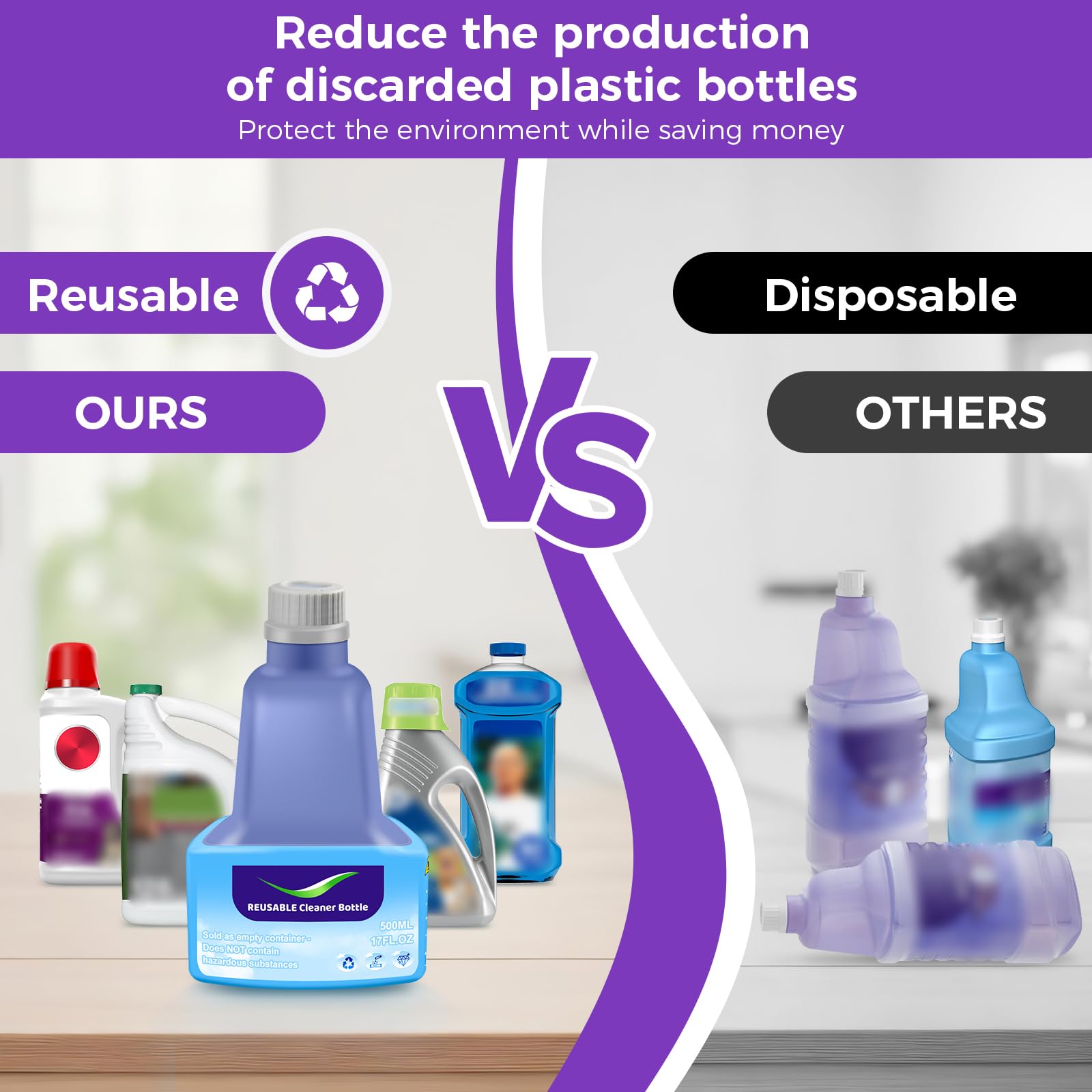 KTNAid Refillable Replacement Bottle for Swiffer® Wet Jet™ Mop, 500ml /17 oz, Empty, Leak-Proof HDPE Cleaner Solution Refill Bottle with 8 Silicone Gaskets & 1 Foldable Funnel