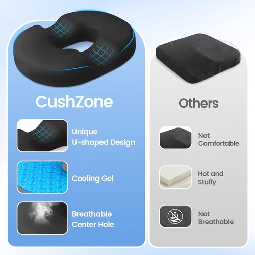 Donut Pillow Seat Cushion - Cooling Gel Stadium Seat Cushion, Memory Foam Chair Cushion for Office and Home, Car Seat Cushion, Hemorrhoids Pillow, Sciatica and Tailbone Pain Relief, Black