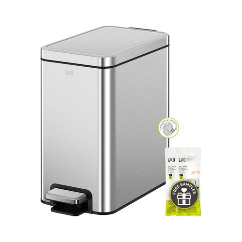 EKO Small Bathroom Trash Can - Soft Close Lid & Step Pedal | 6L Stainless Steel, Anti-Fingerprint Finish