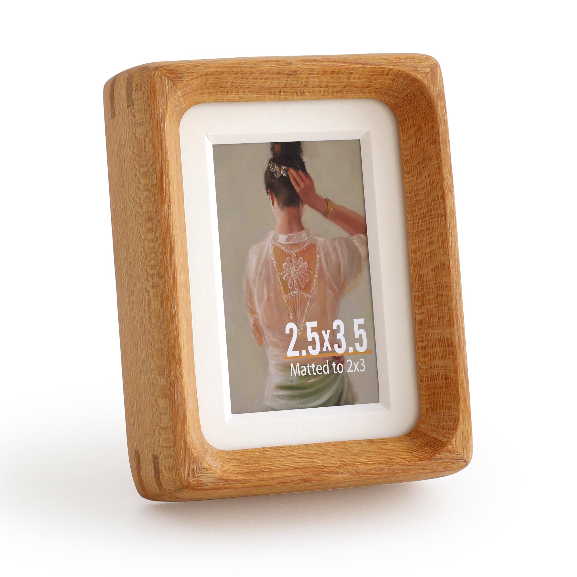 Zelvix Wooden Picture Frames, 2.5x3.5 Small Polaroid Picture Frame Matted to 2x3 with Plexiglass, Teak Solid Natural Wood Tiny Photo Frame, For TableTop and Wall Mounting