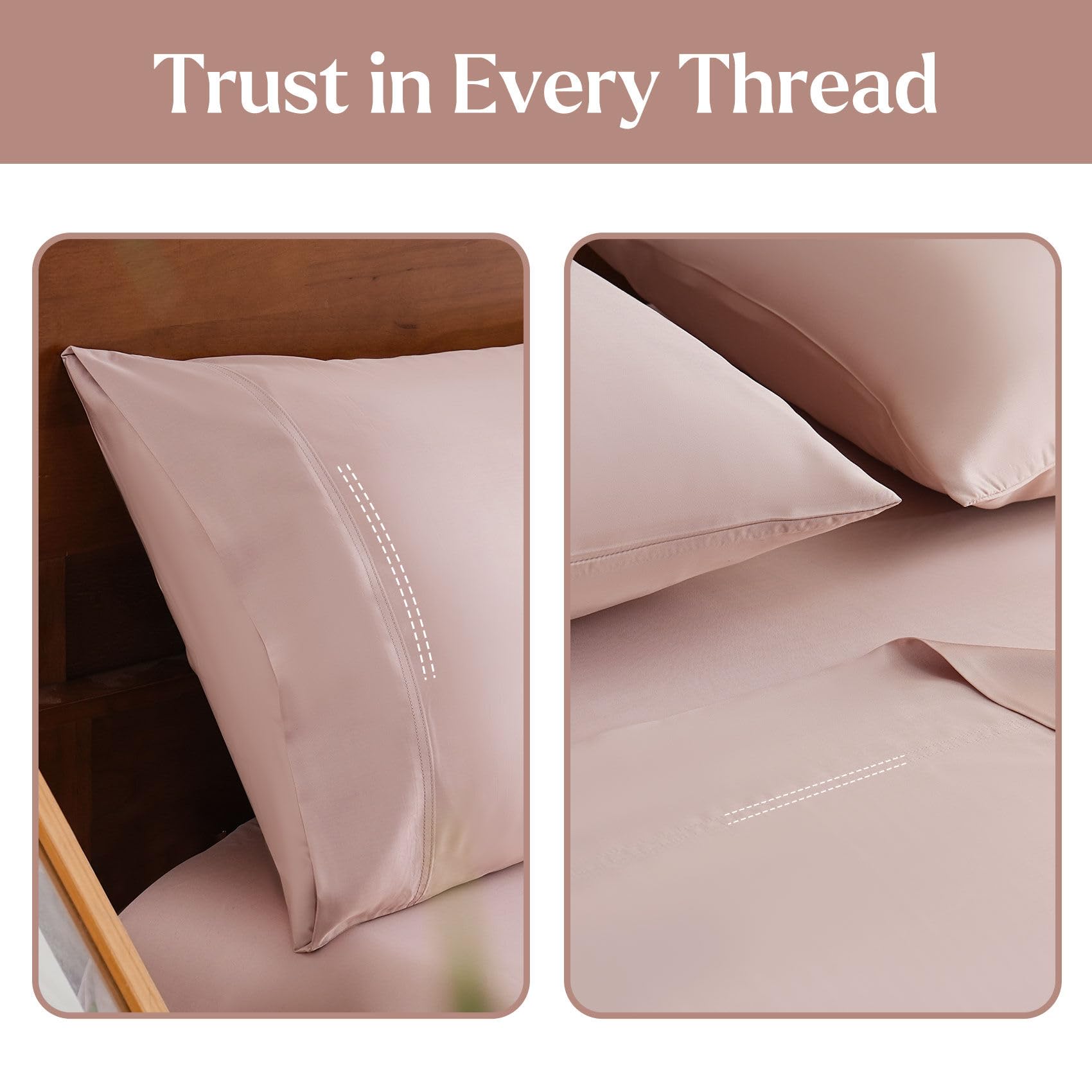 JSD Dusty Pink 100% Viscose Derived from Bamboo Sheet Set Queen, Cooling Sheets for Hot Sleepers, 300TC Sateen Weave, 16" Deep Pocket Corner Straps, Soft Silky Breathable
