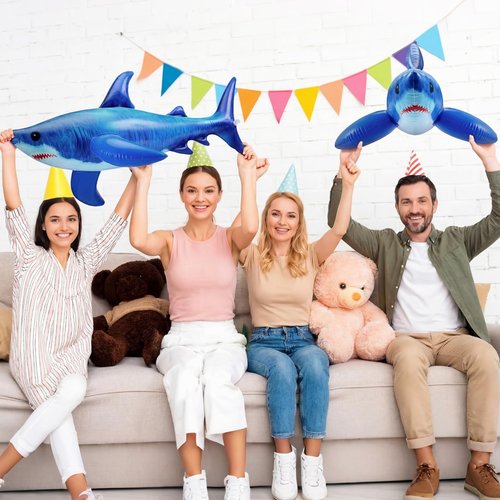 Leyndo 6 Pieces 23.6 Inch Summer Shark Pool Decorations Large Shark Pool Beach Balls Birthday Party Decorations Animal Ornament for Birthday Party Decor Supplies Gift