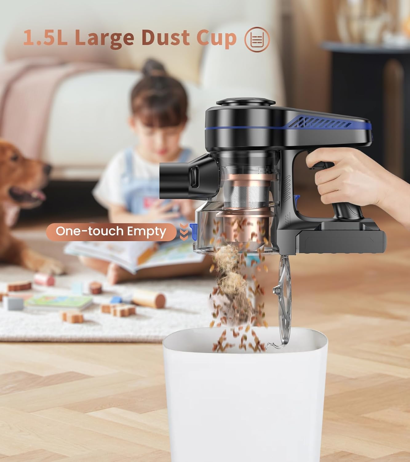 NADALY Cordless Vacuum Cleaner - 500W 40KPA Stick Vacuum with 45 Min Runtime | Anti-Tangle Design, 1.5L Dust Cup