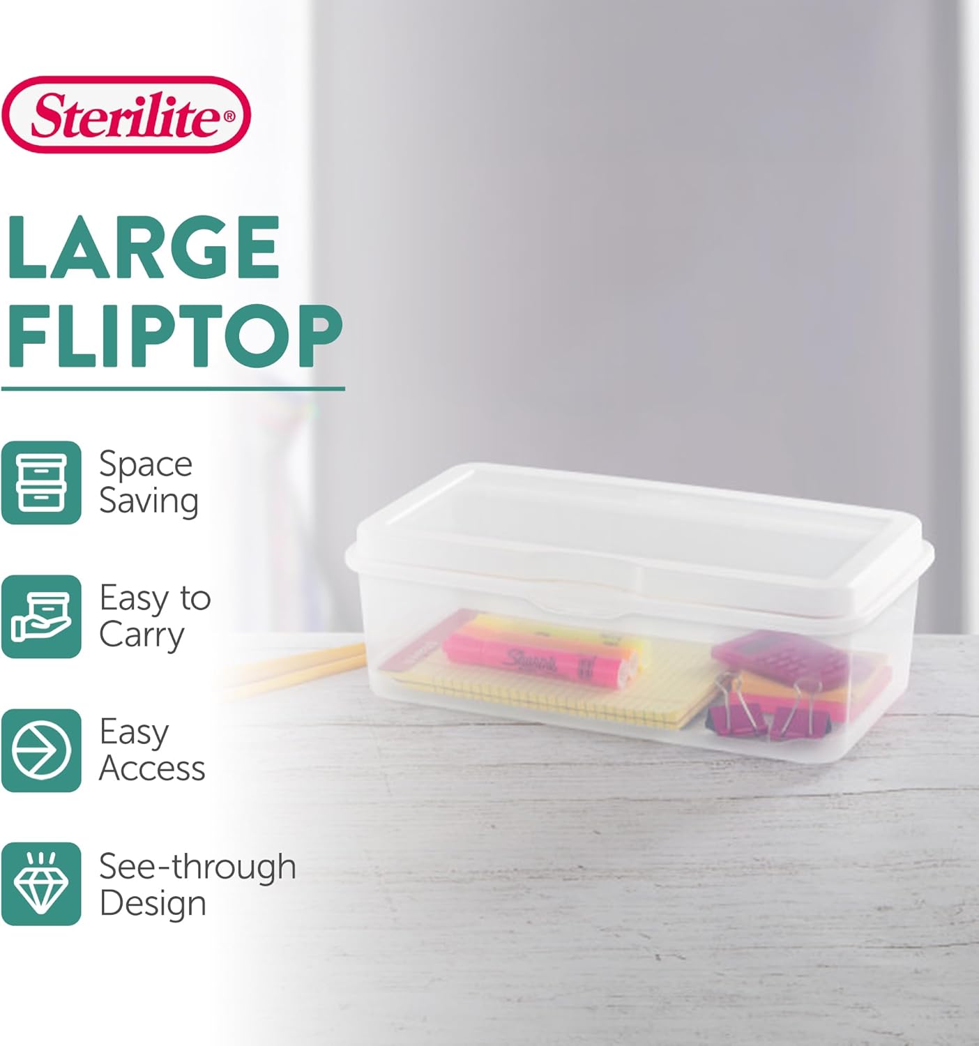 Sterilite 12-Pack Clear Flip-Top Stackable Storage Bins - Convenient Hinging Lid Design