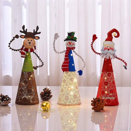 FORUP LED Christmas Table Decorations - Set of 3 Lighted Santa, Snowman & Reindeer Figures