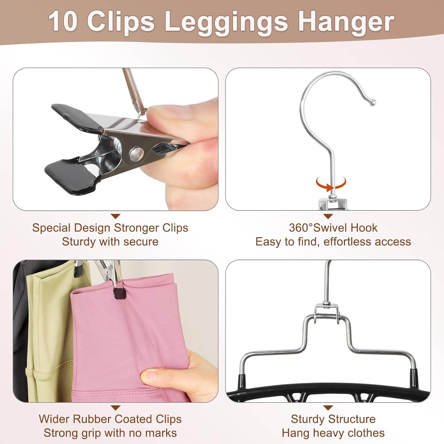 TOPIA HANGER Gym Clothes Organizer - 4 Pack Space-Saving Hangers for Tank Tops & Leggings | Black CT78B
