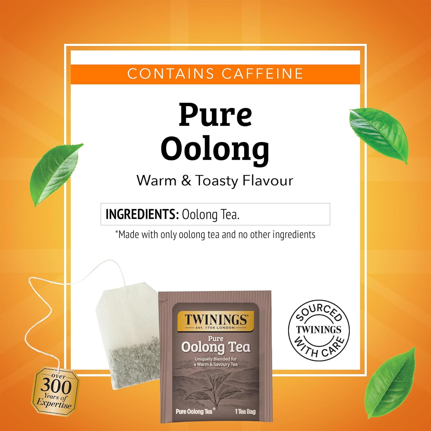 Twinings Pure Oolong Tea - Golden Caffeinated Tea Bags, Individually Wrapped, 20 Count