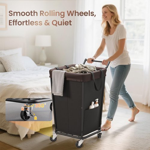 160L Laundry Hamper with Wheels and Handle, 2-Section Rolling Hamper for Laundry, Large Laundry Basket with Wheels, Rolling Laundry Basket Clothes Hamper for Home, Bathroom and Dorm(Black)