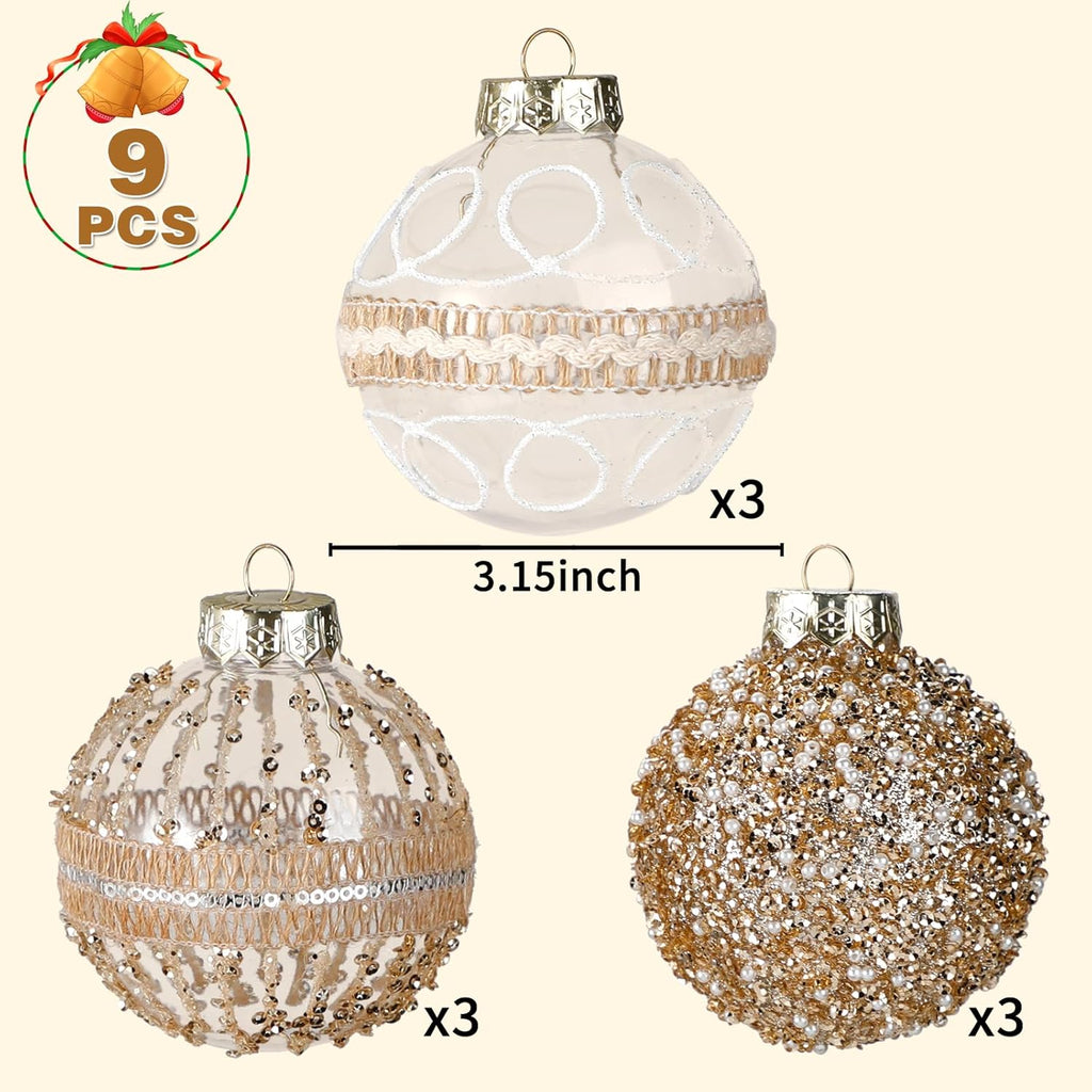 Regine Switzerland 9-Piece Christmas Ball Ornaments Set - Shatterproof Clear Champagne Decor for Holiday Parties