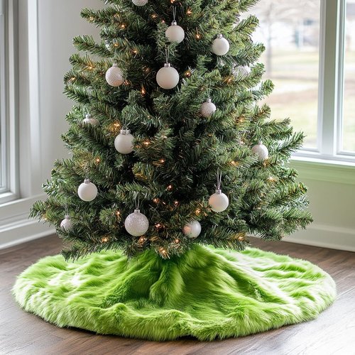 AISENO 36 Inch Green Christmas Tree Skirt Plush Decoration for Merry Christmas Party - Faux Fur Christmas Tree Skirt Decorations