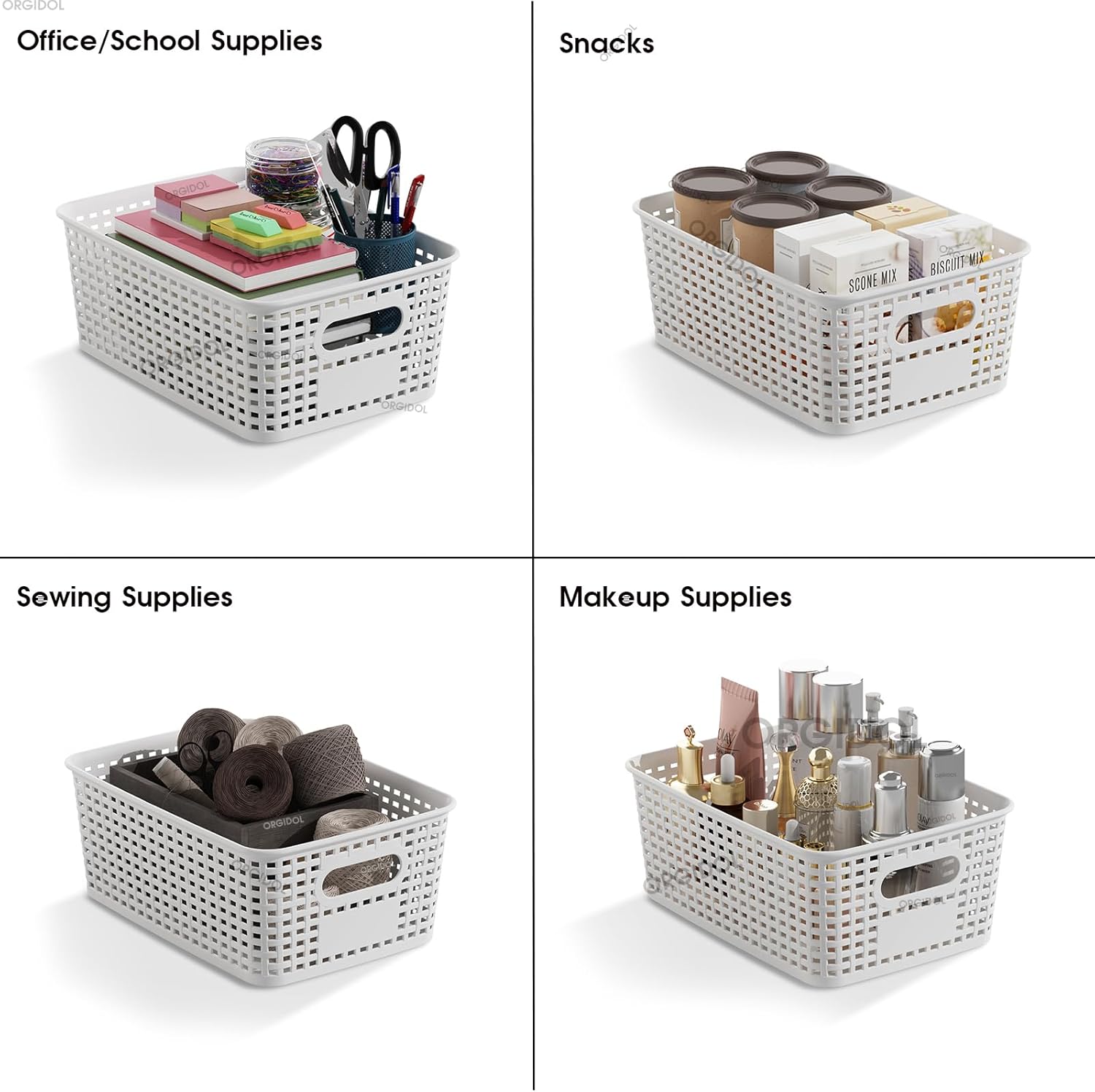 ORGIDOL Plastic Storage Baskets - 10 Pack Stackable Bins with Lids for Organizing | White