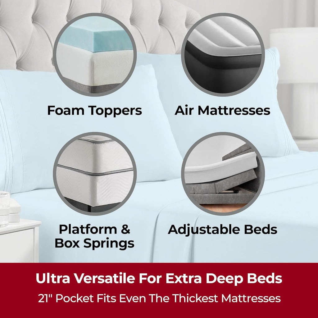 Mellanni Extra Deep California King Sheets - Hotel Luxury Ultra Soft Cooling Bedding - 4 PC Set, Aqua