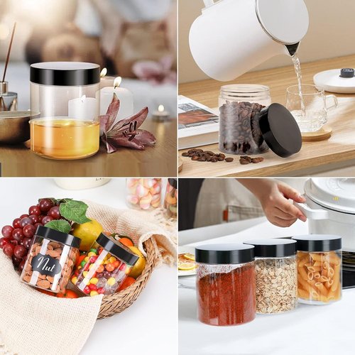 Large & Small Plastic Jars Combo (24 Pack) 12 Large 16 oz & 12 Small 8 oz Leak-Proof Clear Containers with Lids, Mason Jars, Perfect for Storing Spices, Cookie, Candy, Slime and Dry Food, Empty Jars