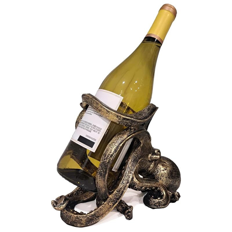 Ice Armor Octopus Wine Bottle Holder - Decorative Tabletop Display, 8.25" Resin Sculptures — Variation Pt7813375+Octopus-Special-1