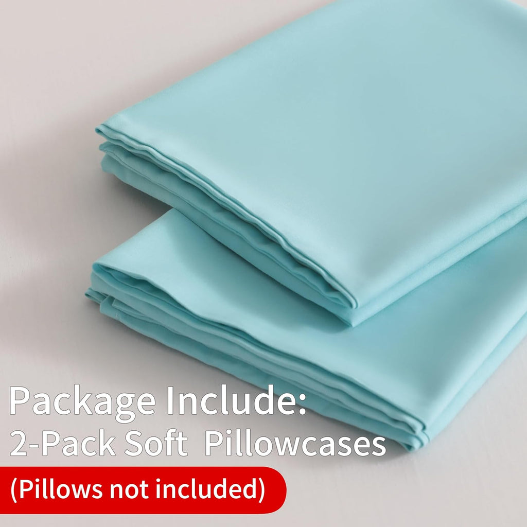 BEDSUM Microfiber Pillowcases Set of 2 - Soft, Wrinkle-Resistant, Easy Care | Aqua, 20x26 Inches