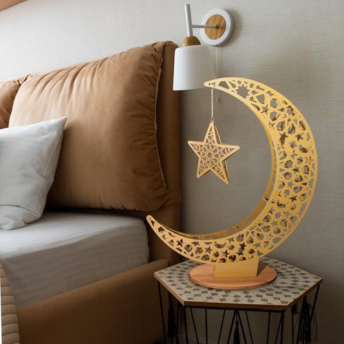 Tantour Ramadan Moon Decor, Gold Ramadan Lamp Eid Decorations for Home, Islamic Decorations for Home, Table, Party (26.4inch)