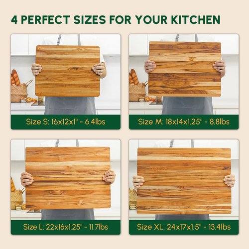 BEEFURNI Teak Wood Cutting Board with Hand Grip (M, 20x15x1.25"), Large Wooden Cutting Boards for Kitchen, Chopping Board Wood, Butcher Block, Charcuterie Board, Christmas Gifts, 1-Year Warranty