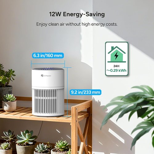 Dr. Prepare Air Purifier - H13 HEPA Filter, 15 dB Sleep Mode & Night Light | Covers Up to 1075 ft²