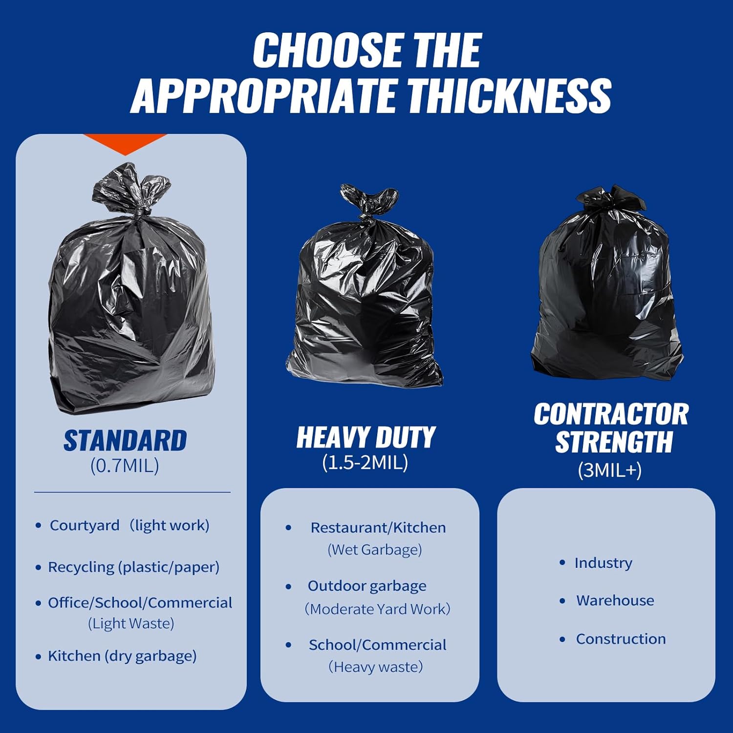 Skiennix 120 Count Trash Bags - Tear-Free 55-60 Gallon Black Garbage Bags for Home & Outdoor Use