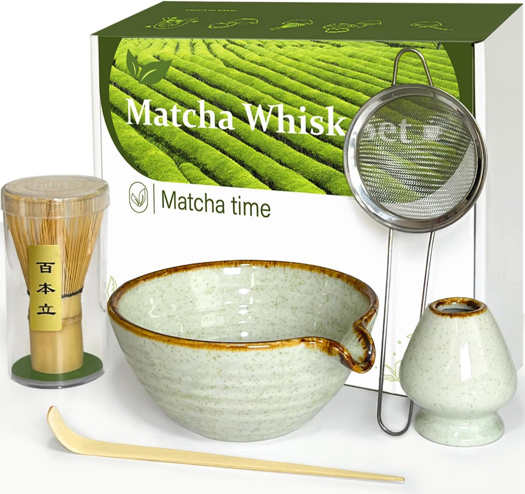 Vaiheng Matcha Whisk Set - Complete Kit with Bowl, Whisk Holder, Scoop & Sifter | Perfect Gift for Tea Lovers