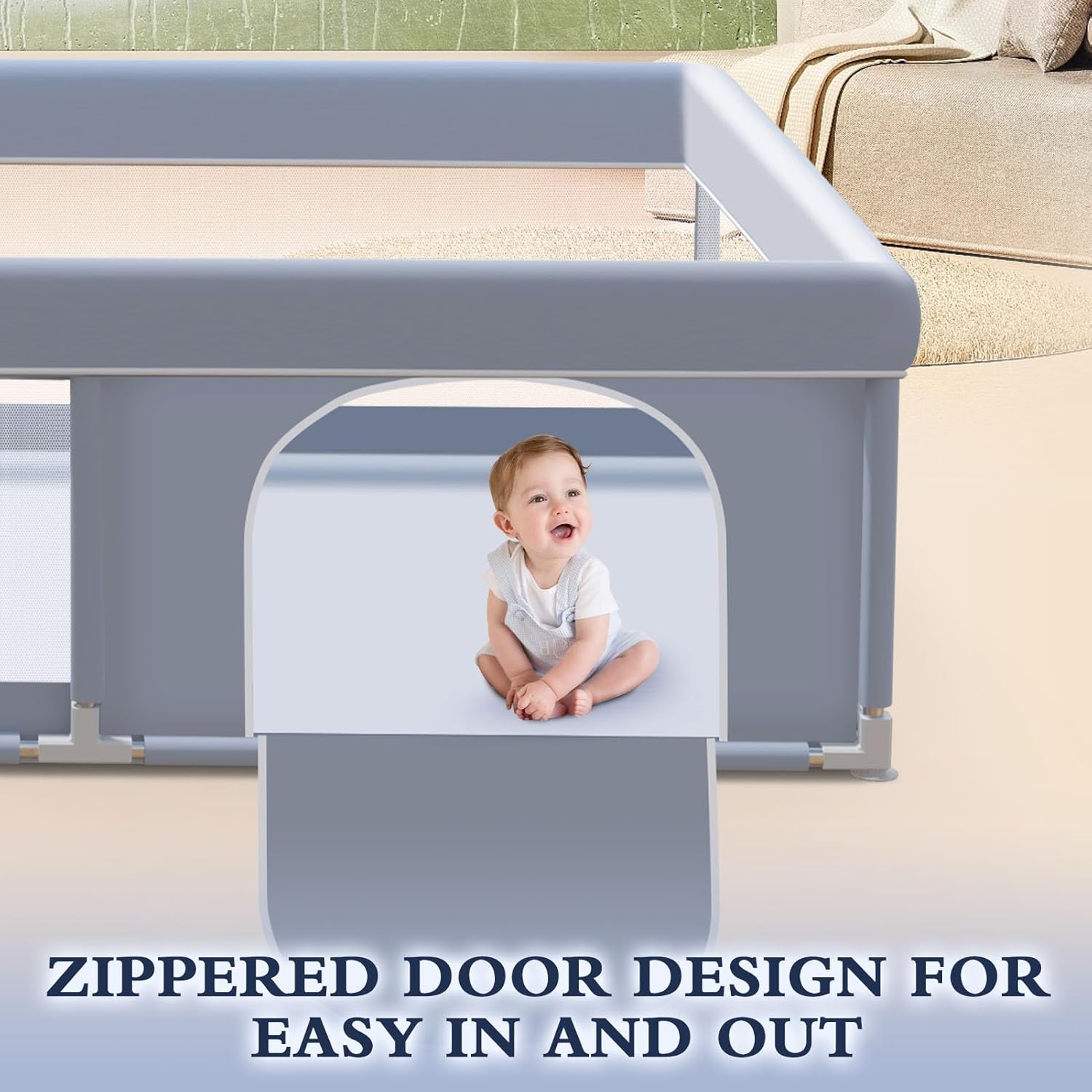 XVISHX Baby Playpen - 65 x 50 Inch Indoor & Outdoor Playard with Soft Breathable Mesh - Grey