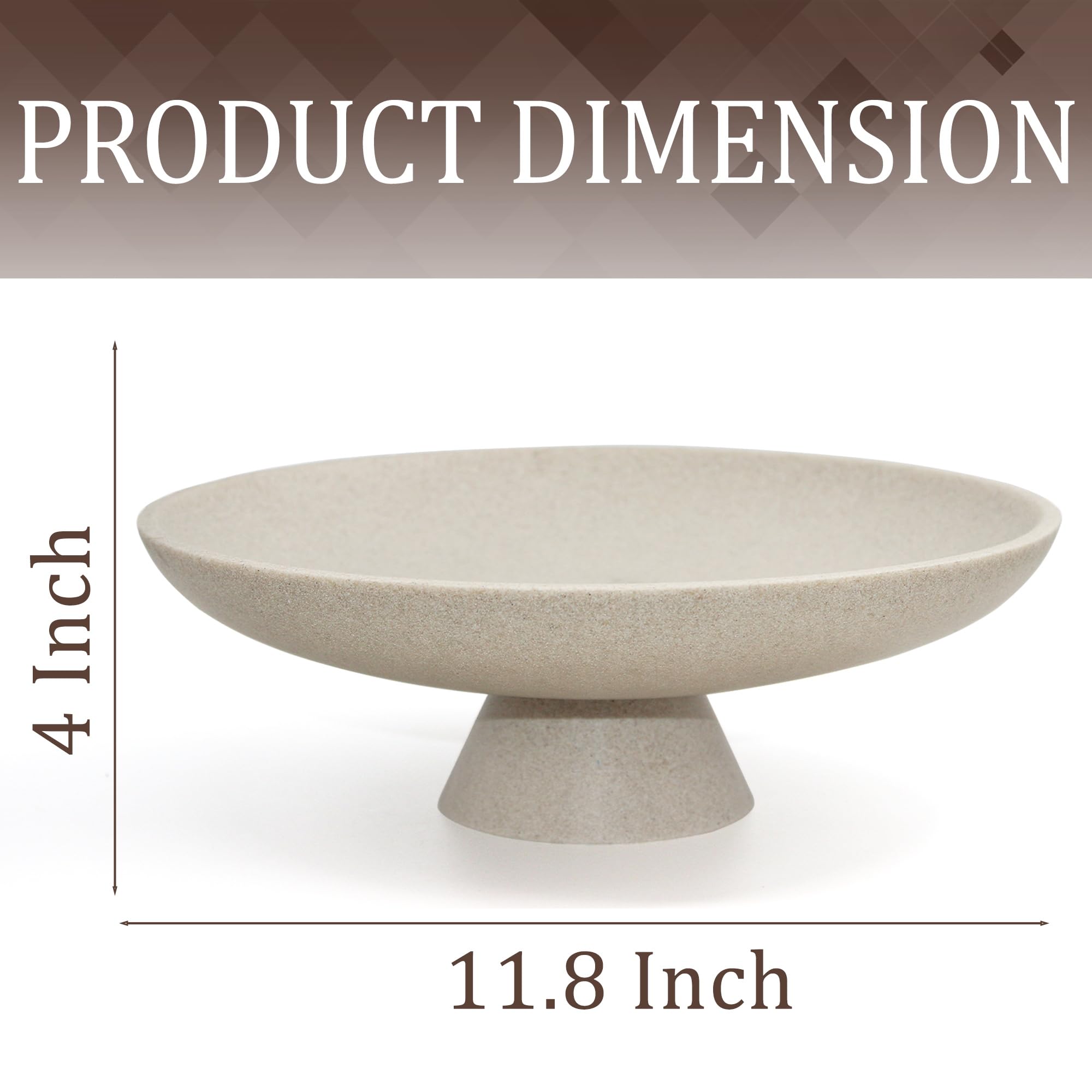 YMXYJM Modern Resin Pedestal Decorative Bowl, Large Fruit Bowl for Kitchen Counter, Stylish Key Bowl for Entryway Table, Beige
