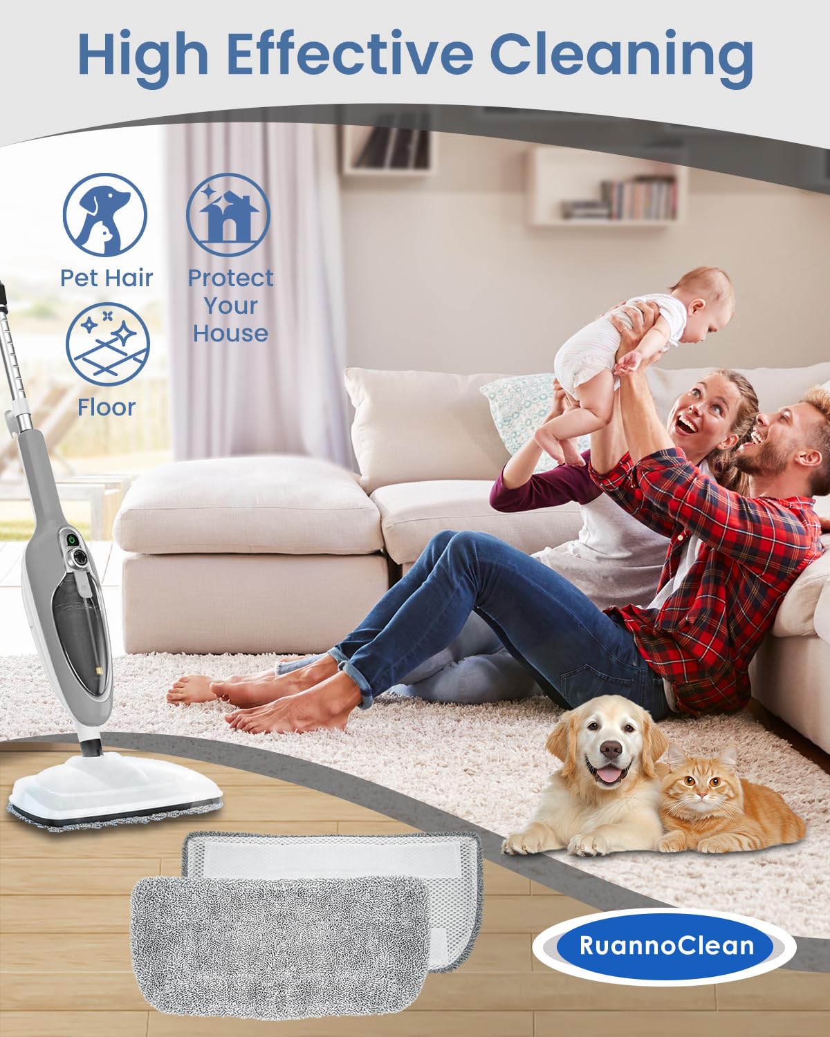 RuannoClean Steam Mop Pads Compatible with GorFanty Steam Mop GF-6610B & GF-6610, Replacement Mop Pads Compatible With Neugo NE033 NE033M Series Steam Mop, Washable & Reusable Microfiber Cloth -4 Pack