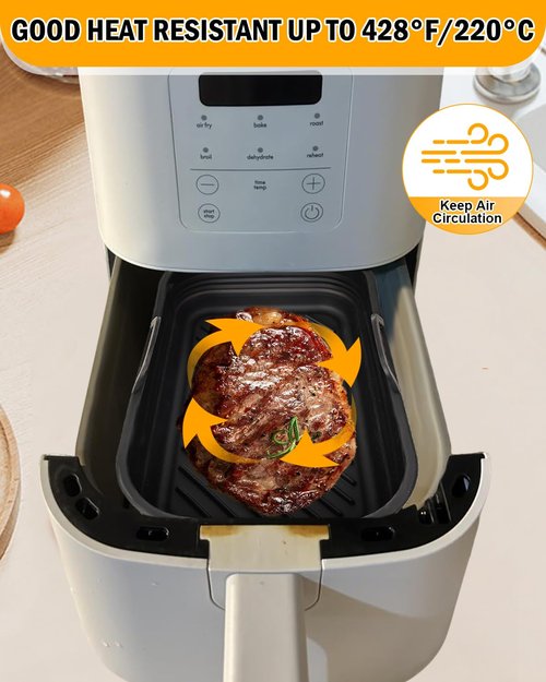 Air Fryer Silicone Liners Collapsible 2-Pack for bella 6Qt(5lb) Slim Air Fryer, Reusable Airfryer Silicone Pot Baking Basket Insert Accessories, Non Stick, Easy Cleaning, Gray+Black