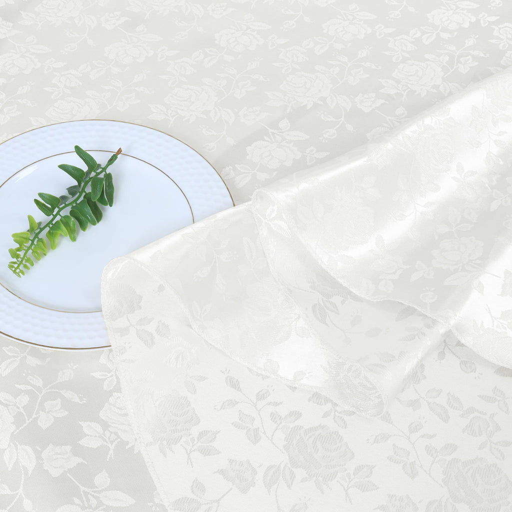 Cobedzy White 60" Round Satin Tablecloth, Jacquard Stain Resistant Table Cloths Wrinkle Free Tablecloth, Silkly Soft Table Cover for Dining Room/Party/Wedding/Banquet/Events